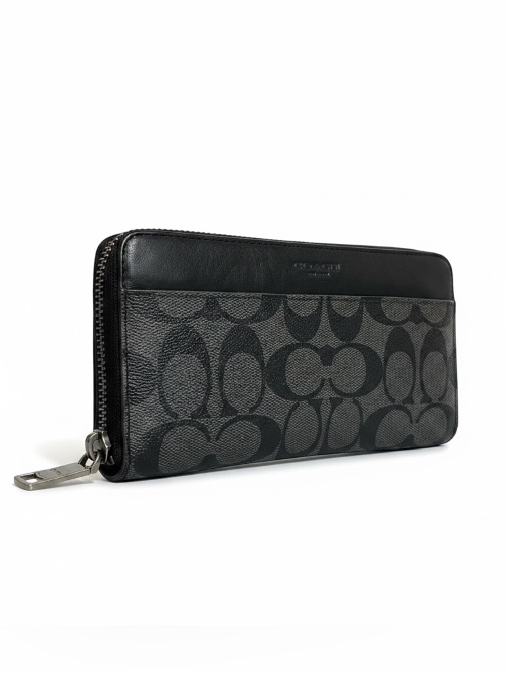 Coach Long Walet F58112 Signature  Zip Wallet in Black and Charcoal